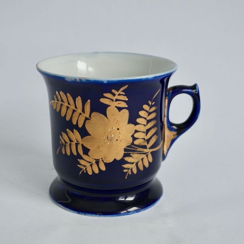 Vintage Cobalt Blue Gold Painted Shaving Mug